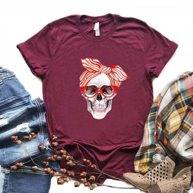 Top Women Trendy Clothing Skull Pattern Short-Sleeved T-Shirt 