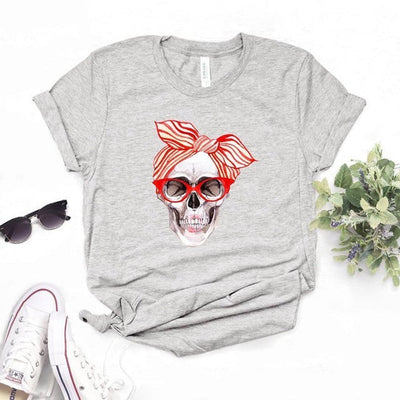 Top Women Trendy Clothing Skull Pattern Short-Sleeved T-Shirt 