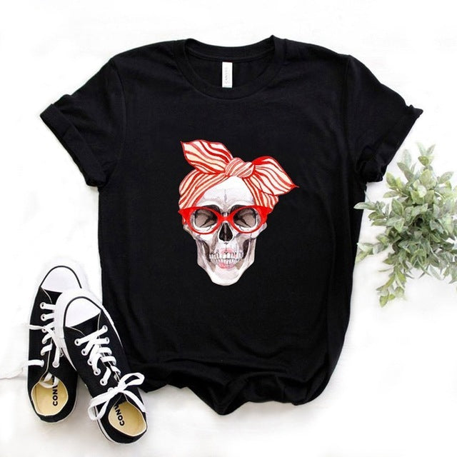 Top Women Trendy Clothing Skull Pattern Short-Sleeved T-Shirt 