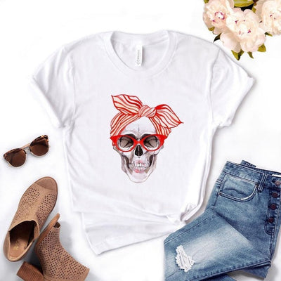 Top Women Trendy Clothing Skull Pattern Short-Sleeved T-Shirt 