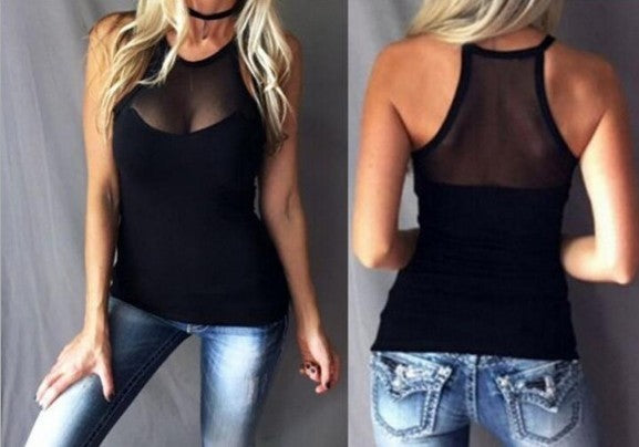 See-through Casual Round Neck Mesh Vest Sexy Women Clothing