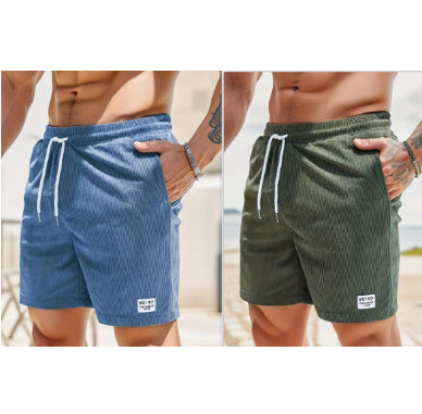 Mens Gym Short Pants Lace-up Drawstring Shorts Summer Corduroy Sports 