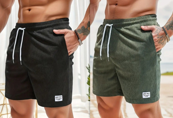 Mens Gym Short Pants Lace-up Drawstring Shorts Summer Corduroy Sports 