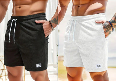 Mens Gym Short Pants Lace-up Drawstring Shorts Summer Corduroy Sports 