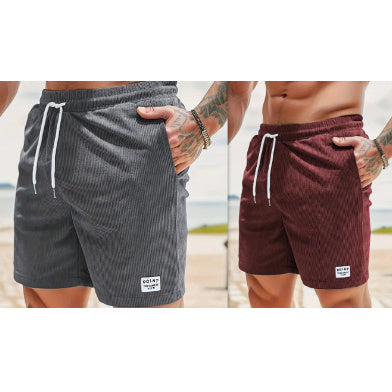 Mens Gym Short Pants Lace-up Drawstring Shorts Summer Corduroy Sports 