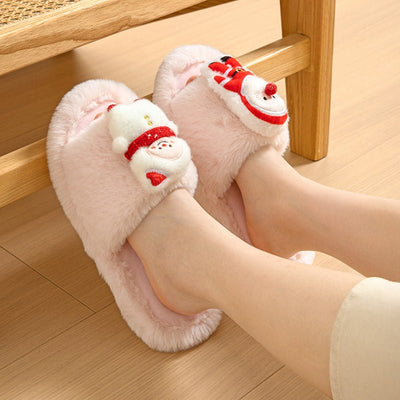 Christmas Shoes Ins Santa Claus Open - toe Cotton Slippers Winter Home Indoor Floor Plush Warm Furry Slippers Women - Joma & Co