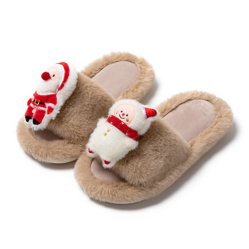 Christmas Shoes Ins Santa Claus Open - toe Cotton Slippers Winter Home Indoor Floor Plush Warm Furry Slippers Women - Joma & Co