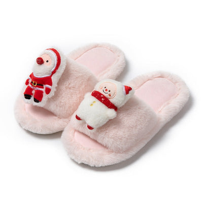 Christmas Shoes Ins Santa Claus Open - toe Cotton Slippers Winter Home Indoor Floor Plush Warm Furry Slippers Women - Joma & Co