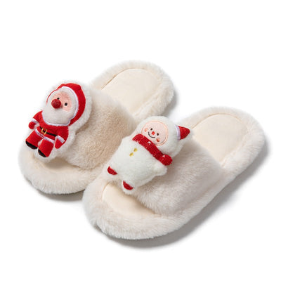 Christmas Shoes Ins Santa Claus Open - toe Cotton Slippers Winter Home Indoor Floor Plush Warm Furry Slippers Women - Joma & Co