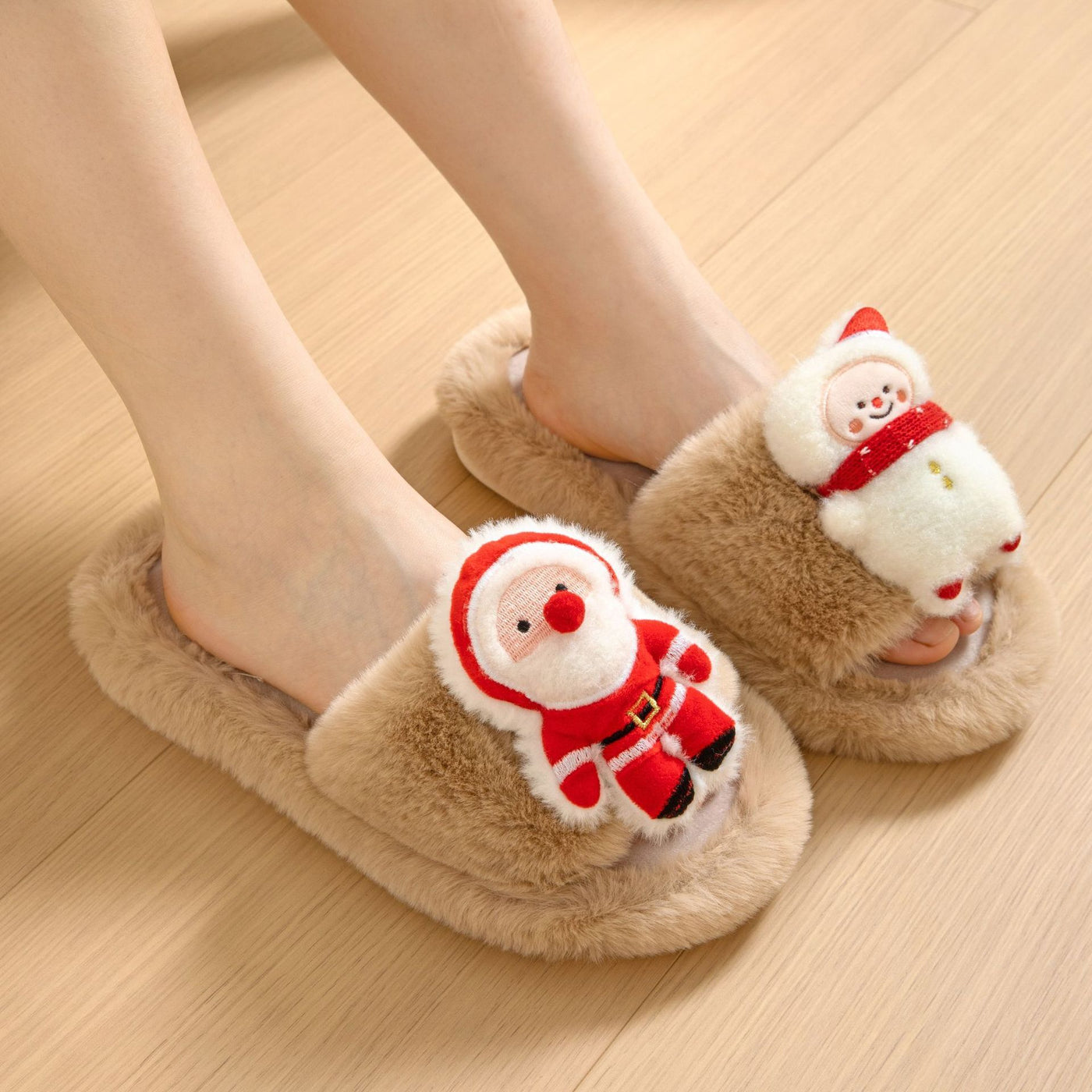 Christmas Shoes Ins Santa Claus Open - toe Cotton Slippers Winter Home Indoor Floor Plush Warm Furry Slippers Women - Joma & Co