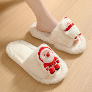 Christmas Shoes Ins Santa Claus Open - toe Cotton Slippers Winter Home Indoor Floor Plush Warm Furry Slippers Women - Joma & Co